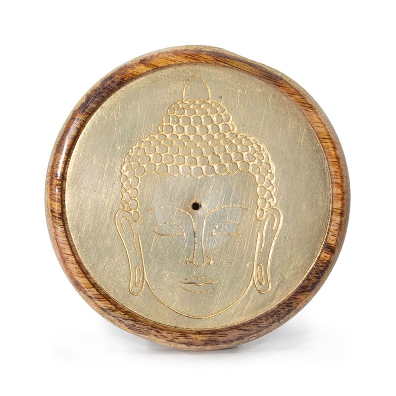 Incense Holder - Gold on Mango Wood - Buddha Head
