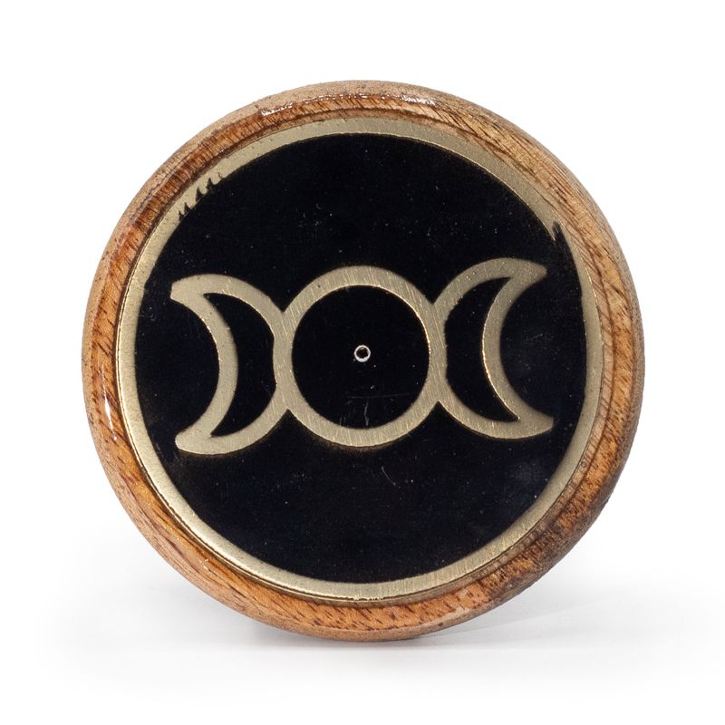 Incense Holder - Gold & Black on Mango Wood - Triple Moon