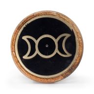 Incense Holder - Gold & Black on Mango Wood - Triple Moon