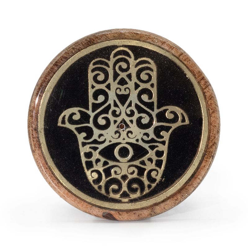 Incense Holder - Gold & Black on Mango Wood - Hamsa