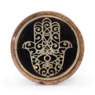 Incense Holder - Gold & Black on Mango Wood - Hamsa