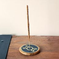 Incense Holder - Gold & Black on Mango Wood -  Pentagram