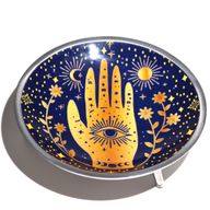 Triple Leg Enameled Offering Plate - Hamsa Midnight Blue