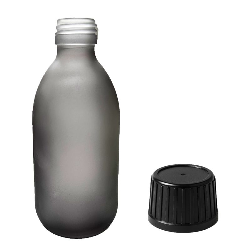300ml Grey Frosted Glass Medicine Bottle - No Cap