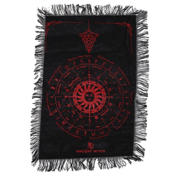 Sun Face - Pendulum Divination Cloth - Black & Blood Red