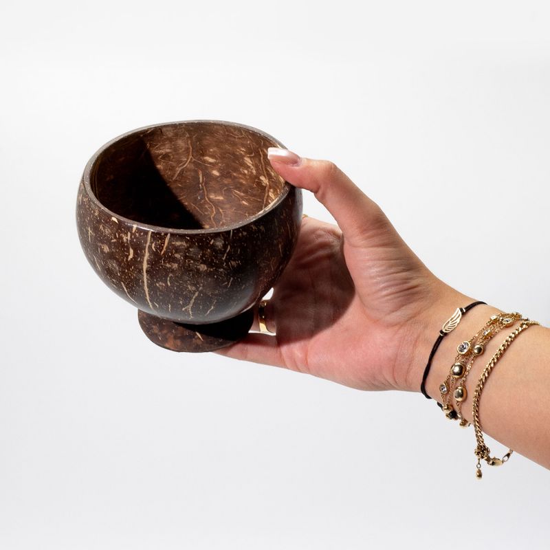 Small Natural Coconut Bowl - Polished - Craft Use - 9x10cm on Stand