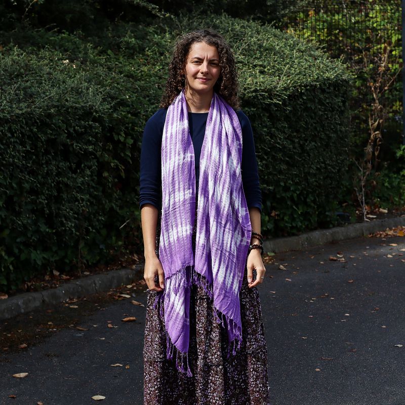 Boho Java Art Stole/Scarf - Lavender Stripes & Motiff - 62x200cm