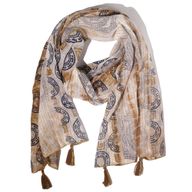 Summer Scarf -  180x50cm - Marbella Print - Coffee with Gold Trim