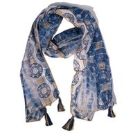 Summer Scarf -  180x50cm - Marbella Print - Blue with Gold Trim