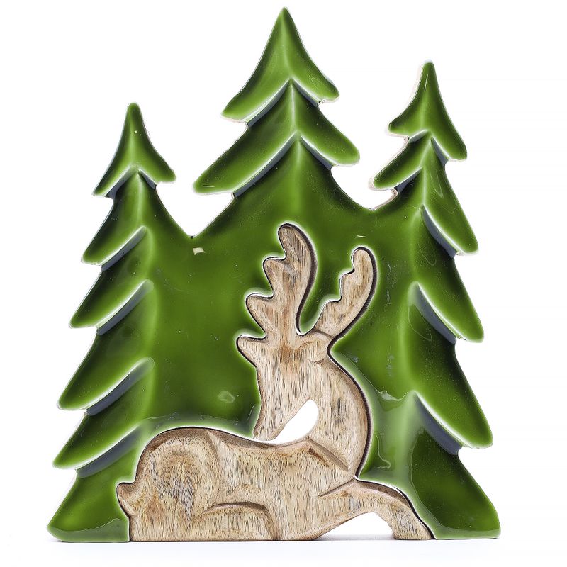 Lost in the Forrest -  Stag in the Forrest 3D Wooden Decoration - 23x20cm