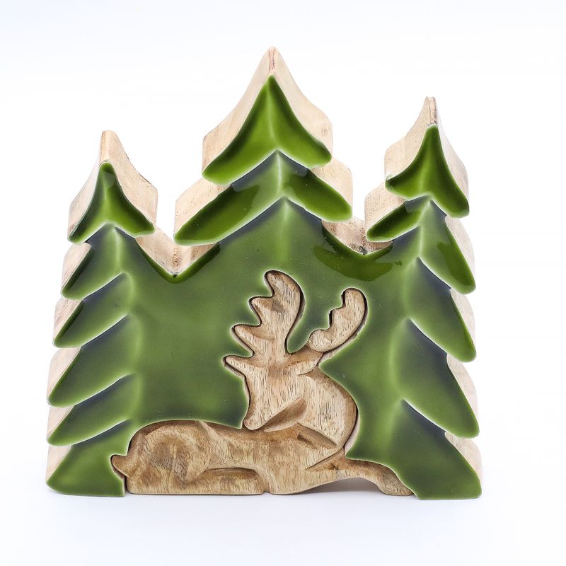 Lost in the Forrest -  Stag in the Forrest 3D Wooden Decoration - 23x20cm