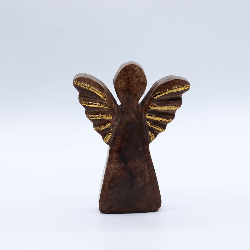 Mango Wood Angel Small - Gold Decor - 12cm