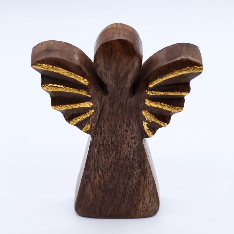 Mango Wood Angel Med - Gold Decor - 16cm