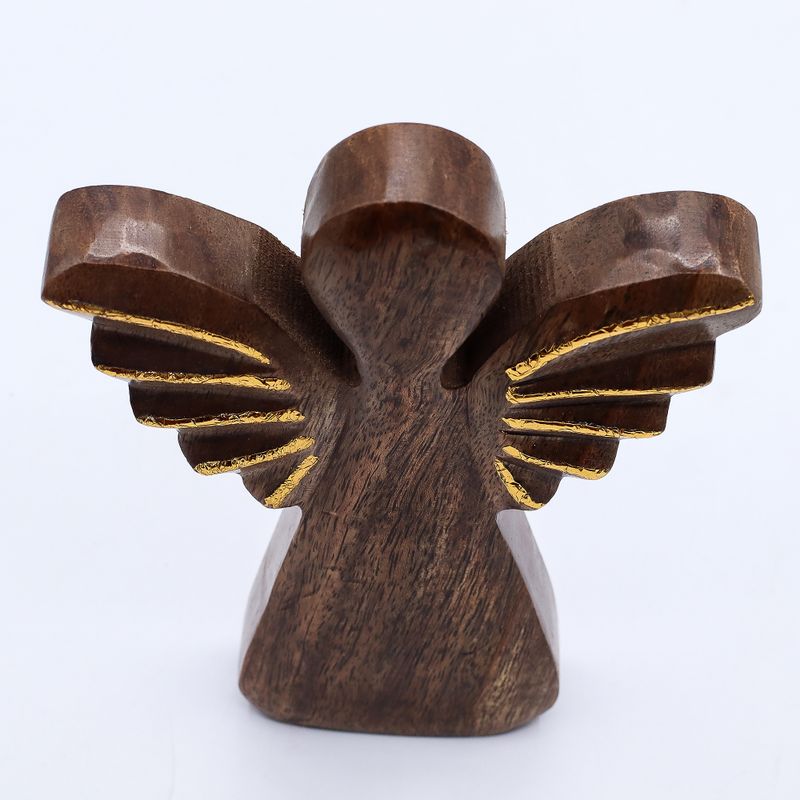 Mango Wood Angel Lrg - Gold Decor - 19cm
