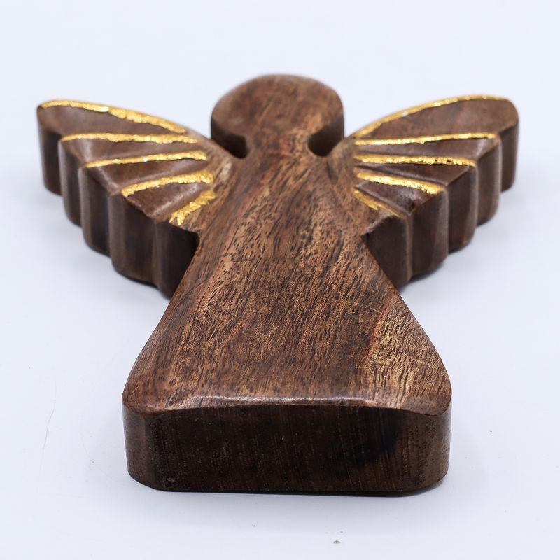 Mango Wood Angel Lrg - Gold Decor - 19cm