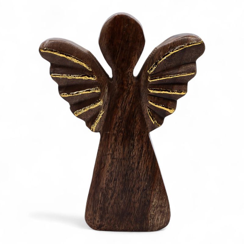 Mango Wood Angel Lrg - Gold Decor - 19cm