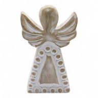 Mango Wood Angel - Whitewash - 13cm