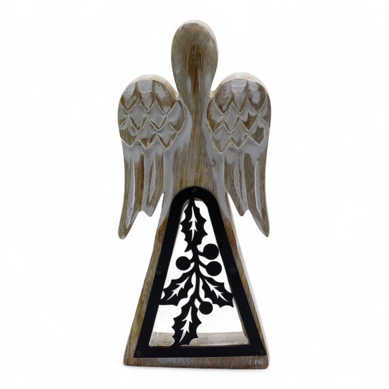 Mango Wood Angel - Whitewash with Iron Decor Cut Out - 18cm