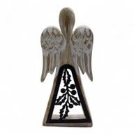 Mango Wood Angel - Whitewash with Iron Decor Cut Out - 18cm
