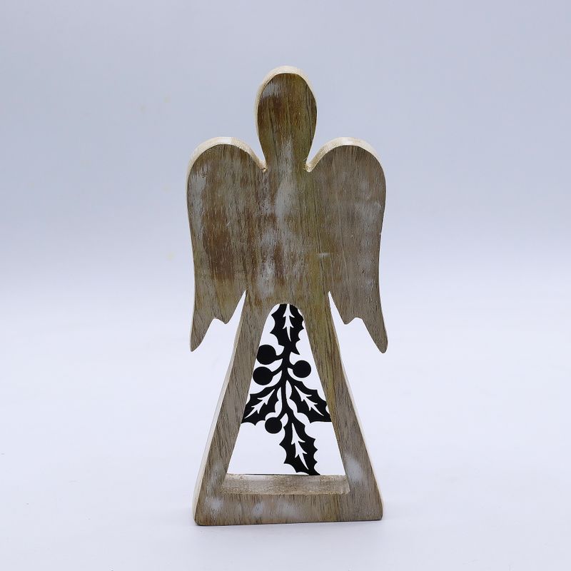 Mango Wood Angel - Whitewash with Iron Decor Cut Out - 18cm