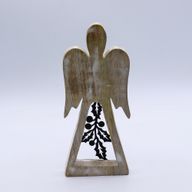 Mango Wood Angel - Whitewash with Iron Decor Cut Out - 18cm