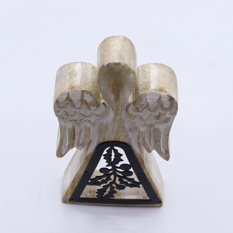 Mango Wood Angel - Whitewash with Iron Decor Cut Out - 18cm