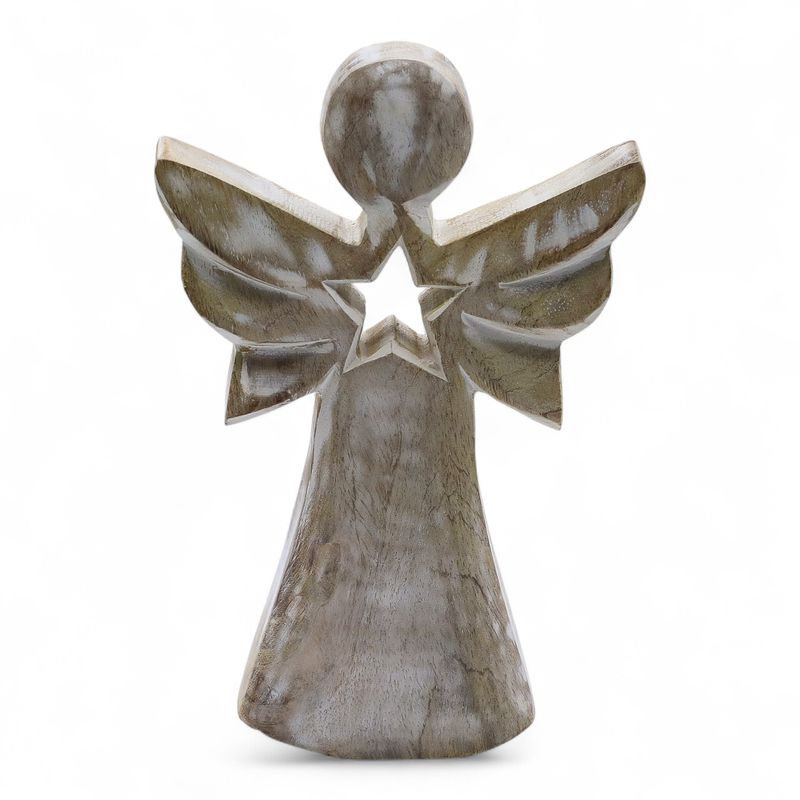 Mango Wood Angel - Whitewash with Star Cut Out - 18cm