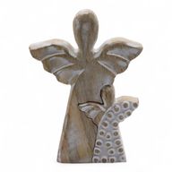 Mango Wood Angel in Angel - Whitewash - 15cm