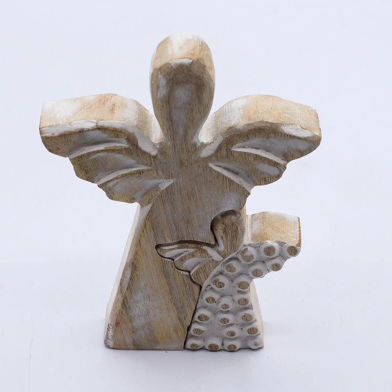 Mango Wood Angel in Angel - Whitewash - 15cm
