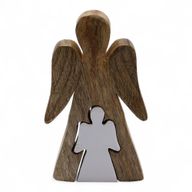 Mango Wood Angel in Angel - White Enamel - 15cm