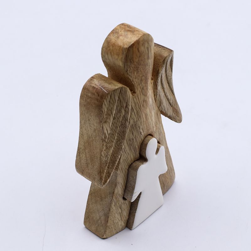 Mango Wood Angel in Angel - White Enamel - 15cm
