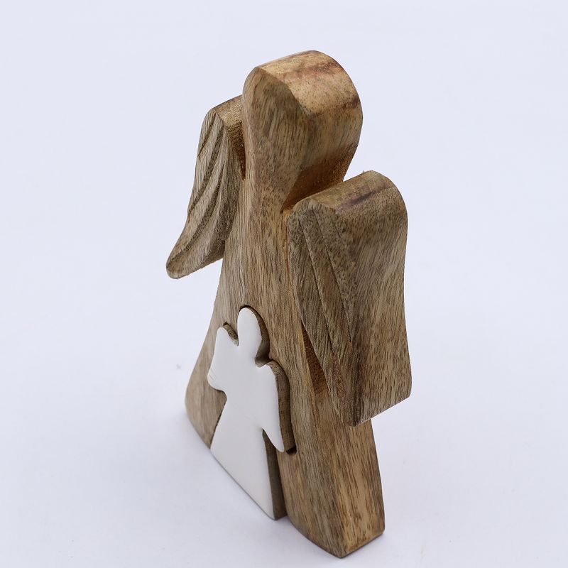 Mango Wood Angel in Angel - White Enamel - 15cm