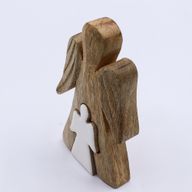Mango Wood Angel in Angel - White Enamel - 15cm