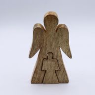 Mango Wood Angel in Angel - White Enamel - 15cm