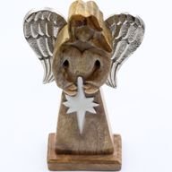 Large Mango Wood Peace Angel Metal Wings & Enamel Detail - 30cm