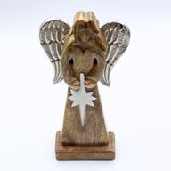 Large Mango Wood Peace Angel Metal Wings & Enamel Detail - 30cm