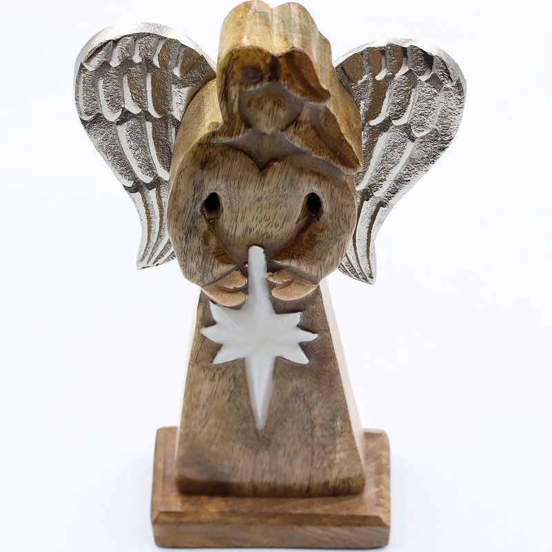 Large Mango Wood Peace Angel Metal Wings & Enamel Detail - 30cm
