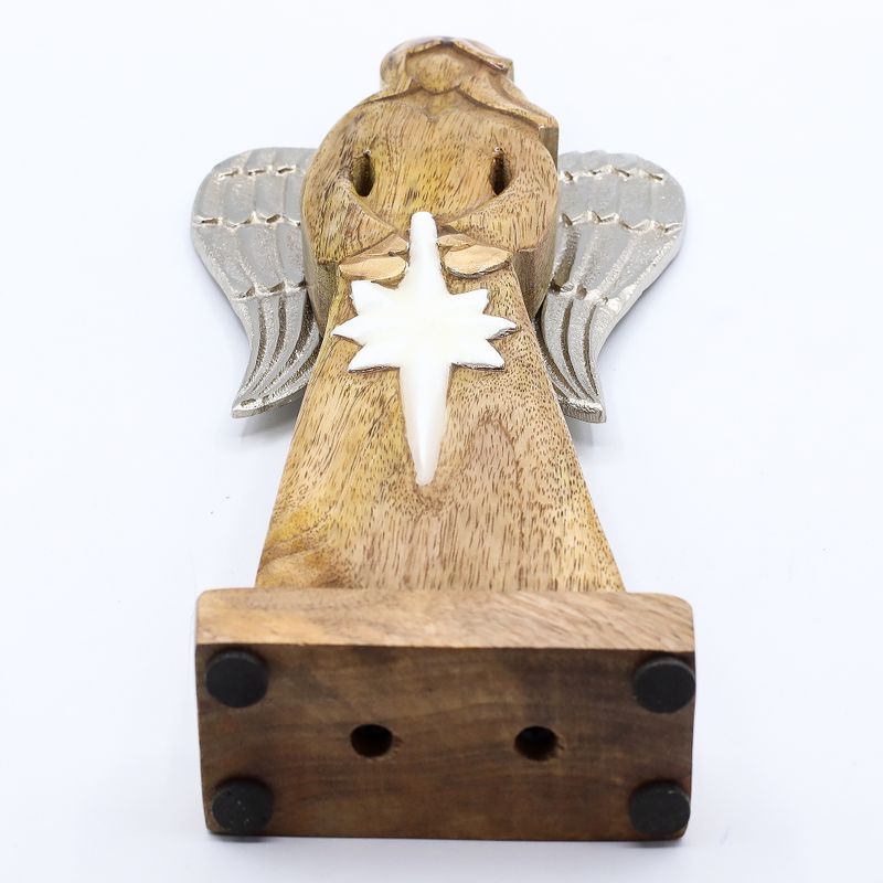 Large Mango Wood Peace Angel Metal Wings & Enamel Detail - 30cm