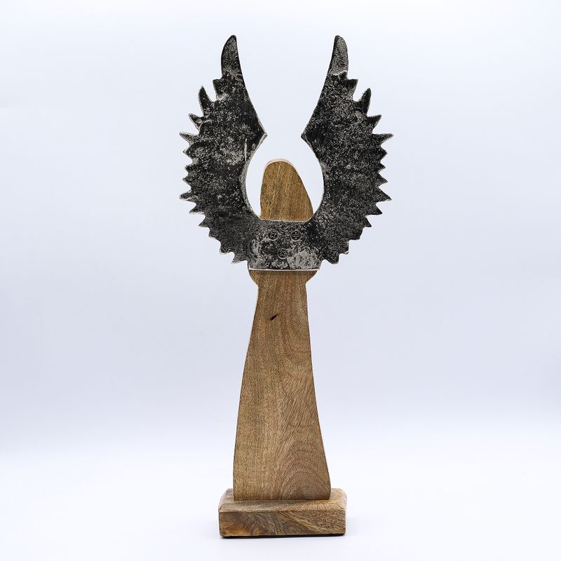 Large Mango Wood Gardian Angel Metal Wings & Enamel Detail - 40cm