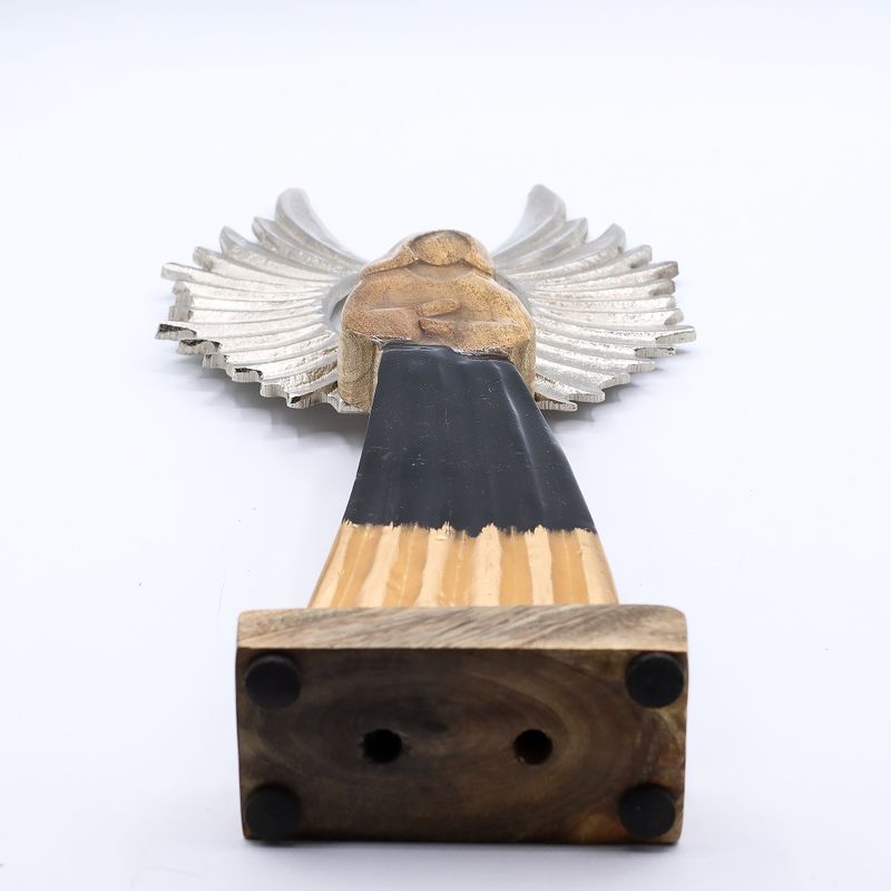 Large Mango Wood Gardian Angel Metal Wings & Enamel Detail - 40cm