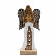 Large Mango Wood Star Angel Metal Wings & Enamel Detail - 30cm