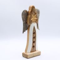 Large Mango Wood Star Angel Metal Wings & Enamel Detail - 30cm
