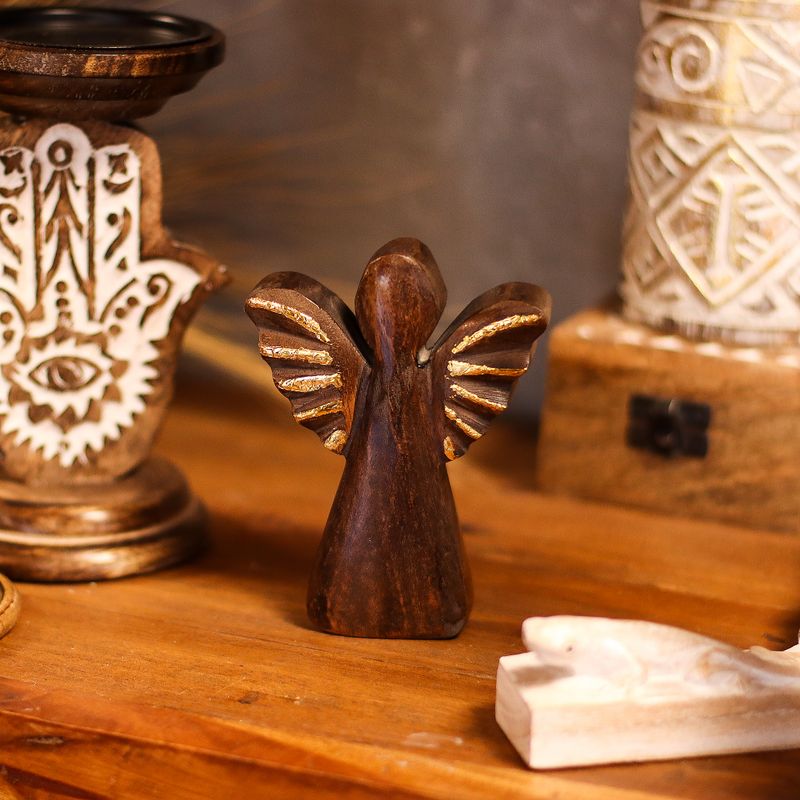 Mango Wood Angel Small - Gold Decor - 12cm