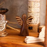 Mango Wood Angel Med - Gold Decor - 16cm