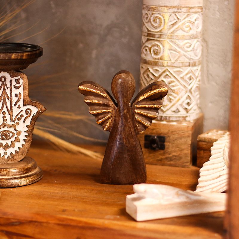 Mango Wood Angel Med - Gold Decor - 16cm