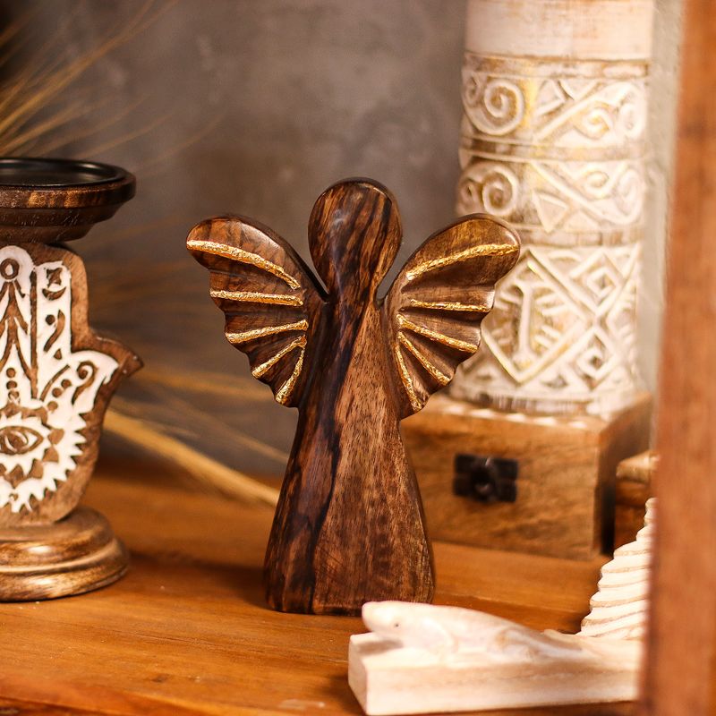 Mango Wood Angel Lrg - Gold Decor - 19cm