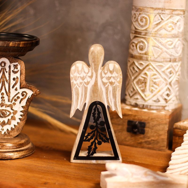 Mango Wood Angel - Whitewash with Iron Decor Cut Out - 18cm