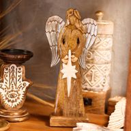 Large Mango Wood Peace Angel Metal Wings & Enamel Detail - 30cm