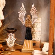 Large Mango Wood Gardian Angel Metal Wings & Enamel Detail - 40cm