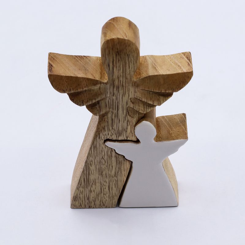 Mango Wood Angel in Angel - White Enamel - 15cm